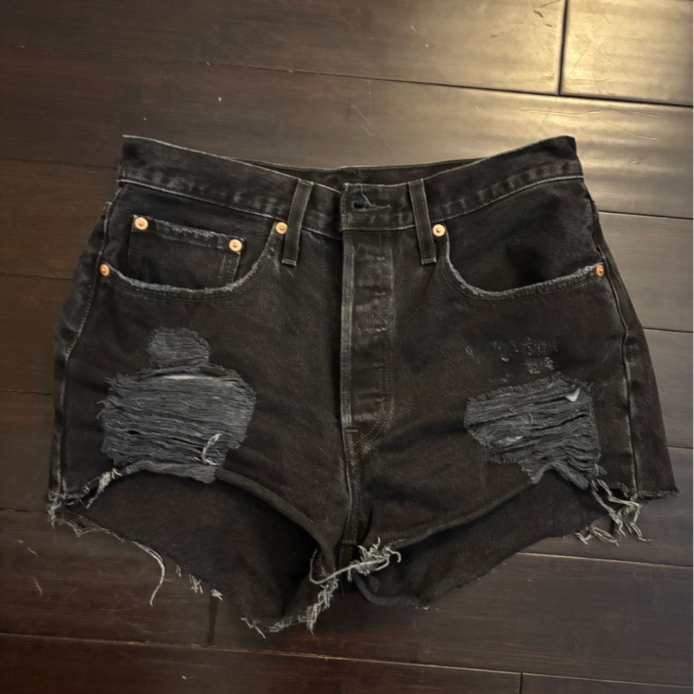 Levi's Black Denim Shorts with Silver Buttons